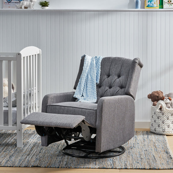 English Elm Christopher Knight Home® - Classic Linen Recliner Chair with 360° Swivel and Manual Recline, Durable Frame, Cozy Upholstery Charcoal 66842.00CHAR