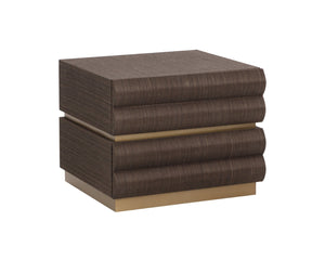 Sunpan SUBIRA Nightstand - Luxurious Chocolate Raffia Design with Velvet-Lined Drawers & Brass Accents 112309