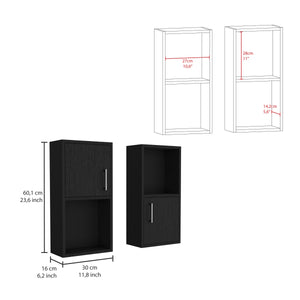 English Elm Oba Wall-Mounted 2-Pc Medicine Cabinet in Black — Compact Engineered Wood, 4 Shelves, Space-Saving Design B070P188846