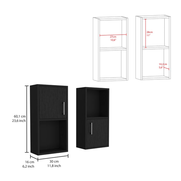 English Elm Oba Wall-Mounted 2-Pc Medicine Cabinet in Black — Compact Engineered Wood, 4 Shelves, Space-Saving Design B070P188846