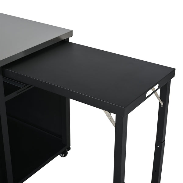 English Elm Outdoor Bbq Prep Cart Rolling Stainless Steel Grill Station with Foldable Work Surface Black N719P407404B