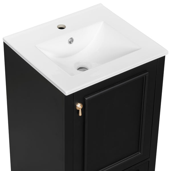 English Elm 20 Inch Bathroom Vanity with Ceramic Sink, Soft-Close Door, Adjustable Shelf, Smart Storage Organizing Design Black N729P299505B