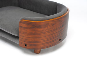 English Elm Scandinavian Elevated Pet Sofa Bed with Walnut Bent Wood Back, Velvet Stain-Resistant Fabric, Cozy Rest Dark Gray W794125914