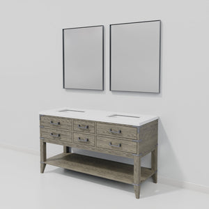 English Elm Grey Oak Double Bath Vanity With White Quartz Top & Mirrors - Modern Design, Ample Storage Solution B2731S01638