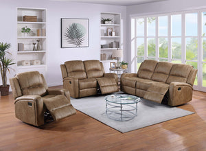 English Elm Manual Reclining Sofa Tufted Faux Leather Upholstery with Square Arms for Living Rooms Chestnut B011P468574