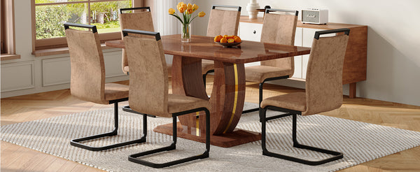 English Elm Table and Chair Set Seats 10 with Marble Mdf Top Brown Fabric Dining Chairs W1151S04402