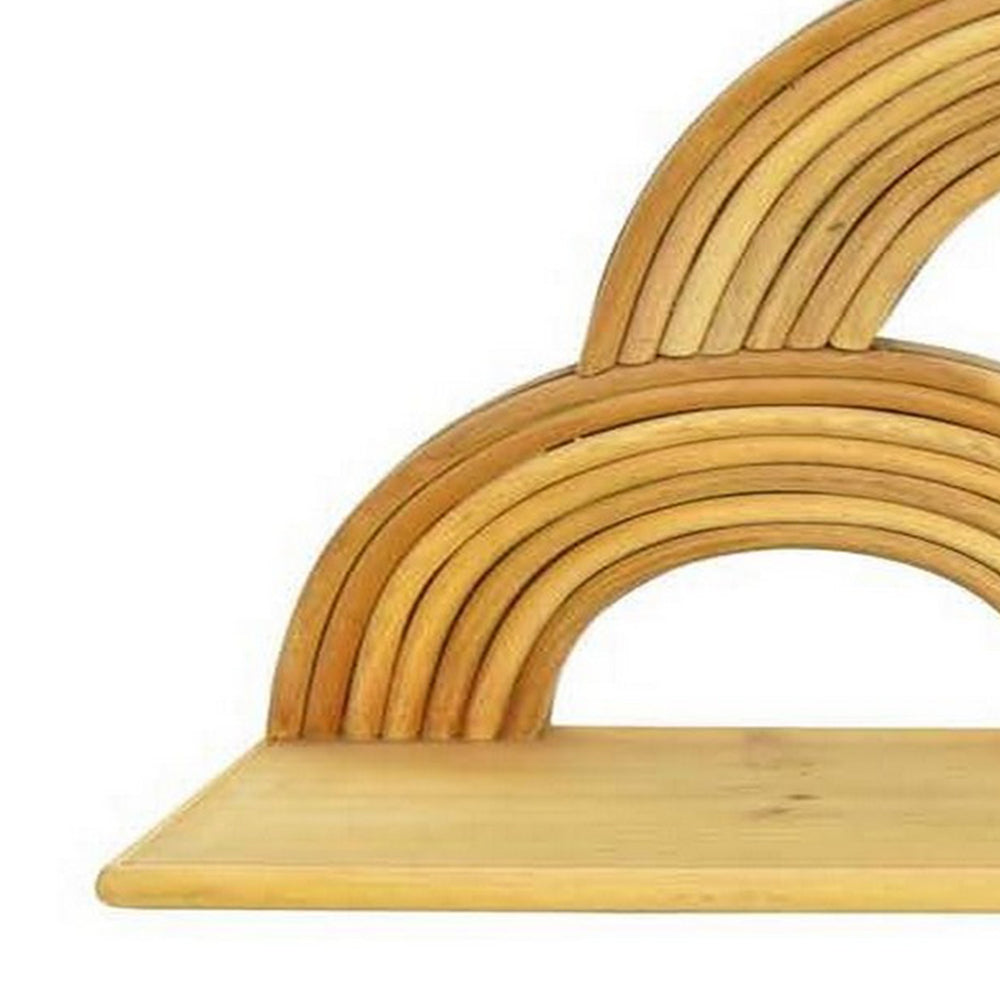 English Elm Dadi Sculptural Three Tier Semicircle Wood Wall Shelf Warm Brown Organic Display B056P416897
