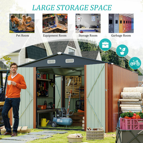 English Elm Campcraft Galvanized Steel Outdoor Storage Shed with Triple Lockable Doors and Vents W1598S00036