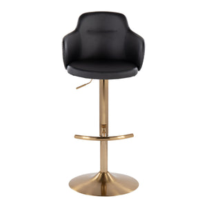 English Elm Adjustable Swivel Barstools Mid-century Modern Walnut and Cream Faux Leather Set of 2 B202S02161