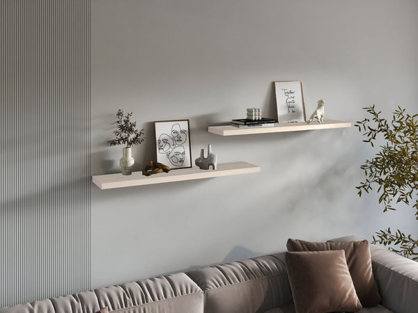 English Elm Shelves 1.5" H, 2-Tier White Washed Oak - Modern Storage Solution For Chic Living Room Décor B097P395887-GIGA