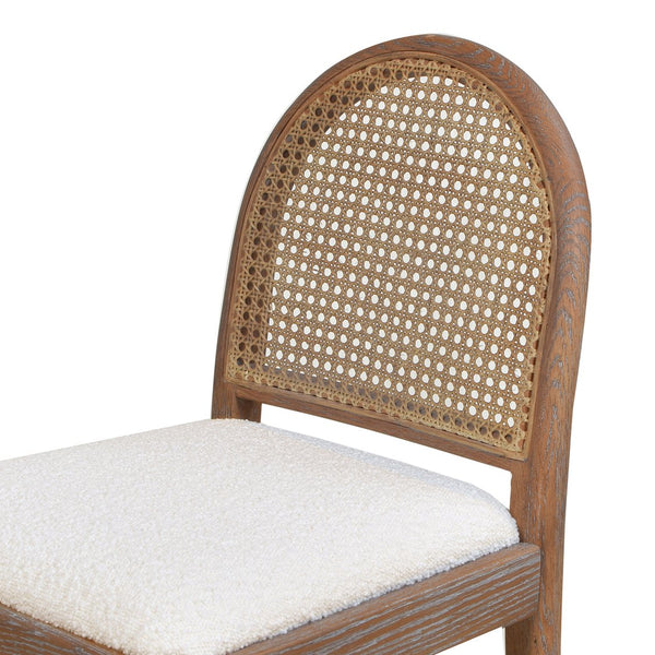 English Elm Jennifer Taylor Home - Panama 26.5" Curved Back Cane Rattan Counter Stool Set of 2 with Oak Frame, Bouclé Upholstery & Brass Footrest White B2719P238389