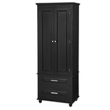 English Elm Tall Storage Cabinet With Two Drawers For Bathroom/Office, Black