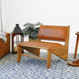 English Elm Talon Full-grain Leather Lounge Chair Solid Wood Frame Mid-century Modern Accent B183P301087