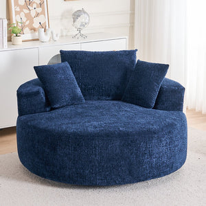 English Elm Round Swivel Barrel Chair Plush Chenille Upholstery Cozy Accent Seat for Any Room Blue W2915P338906