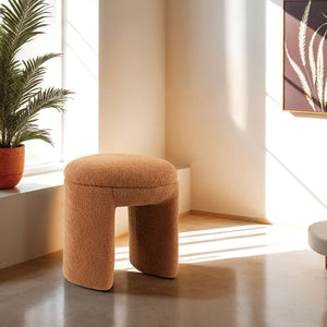 English Elm Contemporary Plush Pleated Round Ottoman Stool with Gold Trim Base, Velvet-Like Accent Seat for Living Room Brown Mix 19 L x 19 W x 20 H B2741P388365