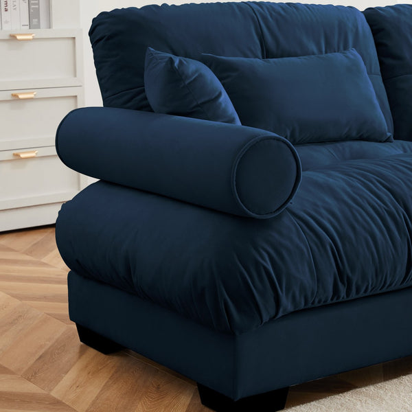 English Elm Milano Vintage Velvet Sectional Module Cloud Cushions Bolster Arms Living Room Sofa W714P293275