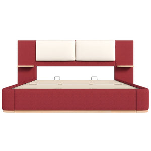 English Elm Christopher Knight Home® - King PU Leather Bed Frame with Wingback Headboard & Footboard, Gold Accents, Platform Slat Support, Elegant Design Red 76.4 L x 12.75 W x 8.75 H N761S0000024R