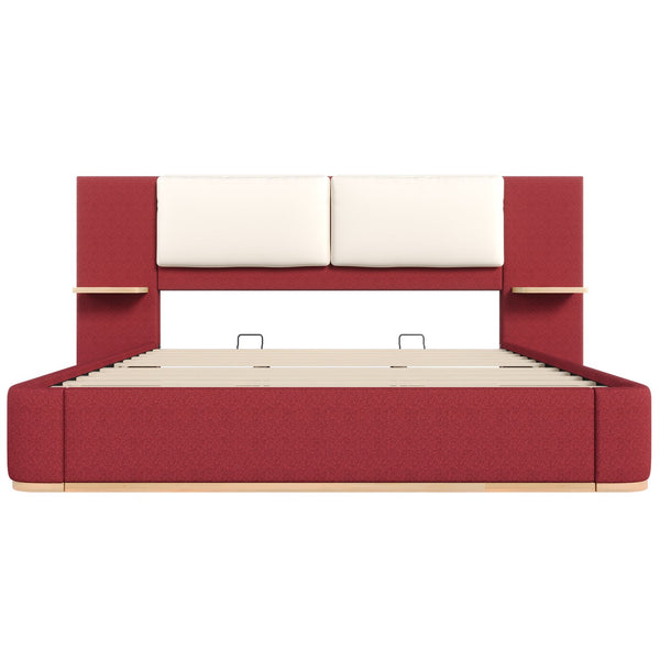 English Elm Christopher Knight Home® - King PU Leather Bed Frame with Wingback Headboard & Footboard, Gold Accents, Platform Slat Support, Elegant Design Red 76.4 L x 12.75 W x 8.75 H N761S0000024R