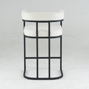 English Elm Modern Chenille Counter Stools Set of 2 — Upholstered Ergonomic Bar Chairs with Metal Frame & Armrests for Kitchen Island White W1901P264276