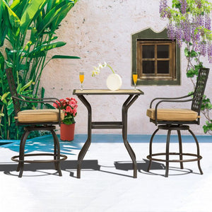 English Elm Outdoor Living 3-Piece Patio Bar Set With Swivel Stools, Cushions, And Durable High-Top Table W1859S00095-GIGA
