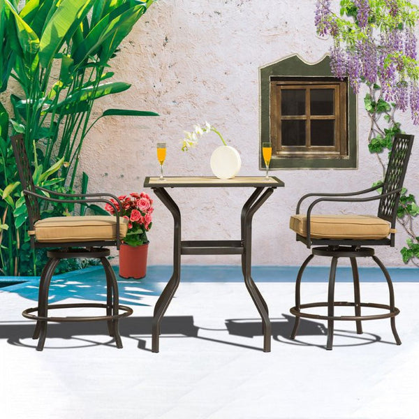 English Elm Outdoor Living 3-Piece Patio Bar Set With Swivel Stools, Cushions, And Durable High-Top Table W1859S00095-GIGA