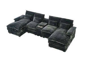 English Elm 120-inch Modular U-shaped Sectional Wool Sofa with Console Usb Ports Seats Six W2564S00025