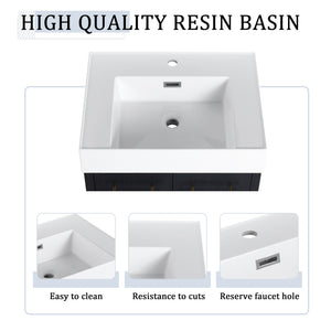 English Elm 24 Inch Wall-Mounted Bathroom Vanity Set With Thick Resin Sink & Three-Tier Storage Rack Design W999S00365