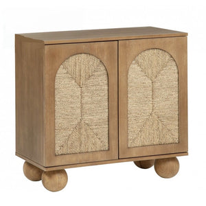 English Elm Boho Seagrass Woven Accent Cabinet with Arched Doors and Ball Feet for Entryway B011P474822