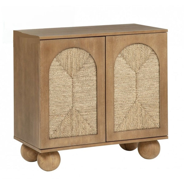 English Elm Boho Seagrass Woven Accent Cabinet with Arched Doors and Ball Feet for Entryway B011P474822