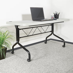 OSP Home Furnishings 4’ 4' Resin Flip Top Folding Table with Locking Casters for Events and Training Rooms 5’ FT6635