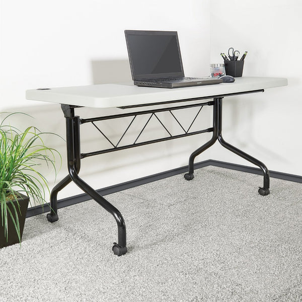 OSP Home Furnishings 4’ 4' Resin Flip Top Folding Table with Locking Casters for Events and Training Rooms 5’ FT6635