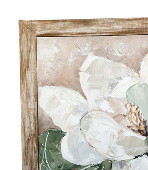 English Elm 39.4x39.4x1.2" Hand-painted Magnolia Canvas Art in Rustic Fir Wood Frame W2078P475437
