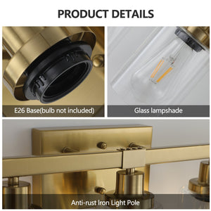 English Elm 31" Golden 5-Light Vanity Light with Clear Glass Shades, Modern Iron Wall Sconce for Bathroom Mirror W2312P374801