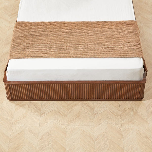English Elm Natural Fluted Wood Platform Bed Minimalist Queen Frame with Tall Curved Headboard Walnut W5219S00001