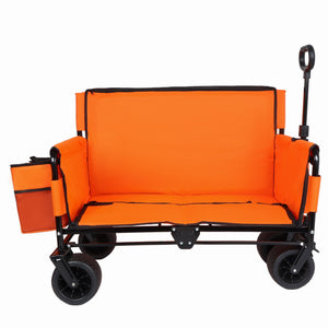 English Elm 3-in-1 Convertible Folding Wagon with 500lb Steel Frame and All-terrain Swivel Wheels Orange W2932P390463