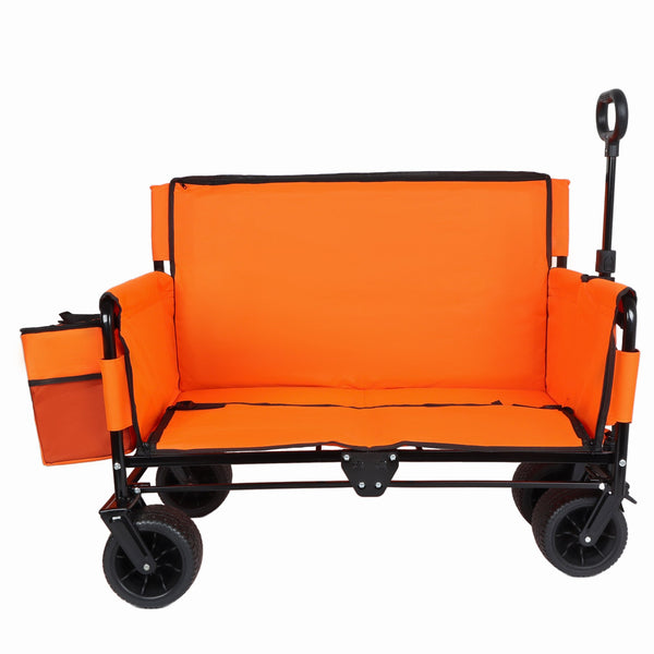 English Elm 3-in-1 Convertible Folding Wagon with 500lb Steel Frame and All-terrain Swivel Wheels Orange W2932P390463