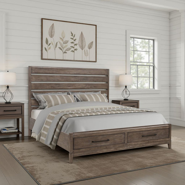 English Elm Montrose Queen Storage Bed with Usb Ports Poplar Wood Slatted Headboard Modern B108S00049