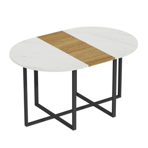 English Elm Sn-ovt150-6-whwd Oval Faux Marble Two-tone Dining Table with Matte Black Geometric Base W3875P372895
