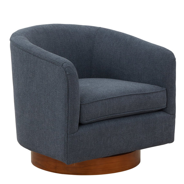English Elm Miramar Plush Chenille Barrel Swivel Chair with Warm Wood Base, 360° Comfort and Removable Cushion Blue B050P322576