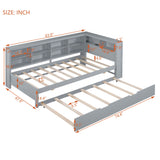 English Elm Wooden Twin Size Daybed With Twin Size Trundle, Daybed With Storage Shelf and Usb Charging Ports,Grey