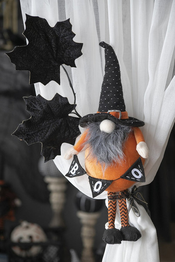 English Elm Set Of 2 Handcrafted Halloween Gnomes - Vibrant Orange & Black With "B-O-O" Banner For Decor W2078P237634-GIGA