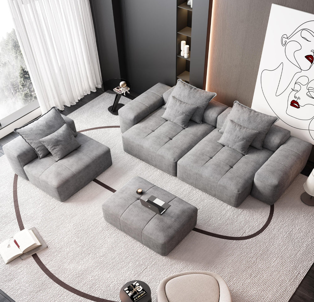 English Elm Modern Oversized Modular Sectional Sofa - Cozy Chenille, 6 Pillows, No Assembly, Flexible Layouts, Grey W1885S00076