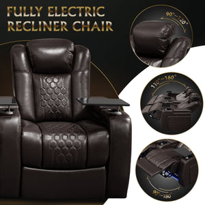 English Elm 93.3"power Reclining Home Theater Set in Nappa Leather with Rgb Lighting and Usb Charging W3819S00102