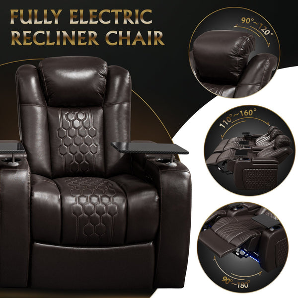 English Elm 93.3"power Reclining Home Theater Set in Nappa Leather with Rgb Lighting and Usb Charging W3819S00102