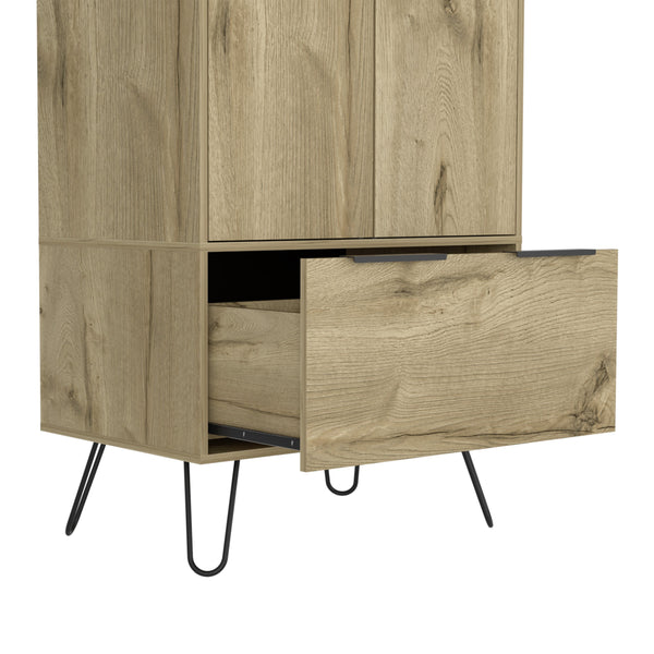 English Elm Nuvo Mid-century Oak Double Door Storage Cabinet with Hairpin Legs and Bottom Drawer B128S00208