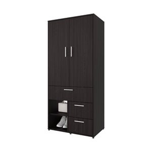 English Elm FM Compact Wardrobe with Hanging Rod, Smooth Drawers and Open Shelves for Organized Bedrooms Wenge 74.02 L x 24.81 W x 3.55 H B128S00182