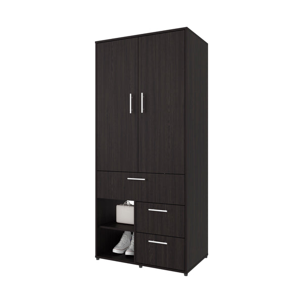 English Elm FM Compact Wardrobe with Hanging Rod, Smooth Drawers and Open Shelves for Organized Bedrooms Wenge 74.02 L x 24.81 W x 3.55 H B128S00182