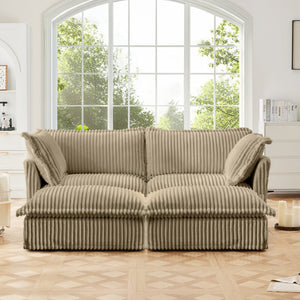 English Elm Slipcovered 2-Seater Sofa With 2 Ottomans - Versatile Sleeper, Soft Corduroy In Camel For Cozy Living W3041S00139-GIGA