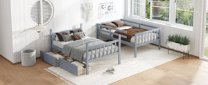 English Elm Twin Bunk Bed With Drawers - Space-Saving Convertible Twin Over Twin Design In Grey With Safety Features W504S00198-GIGA