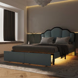 Full Size Upholstered Princess Platform Bed with Led and 2 Storage Drawers